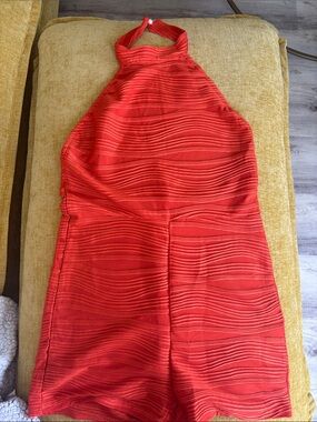 SHEIN Red Textured Halter Romper